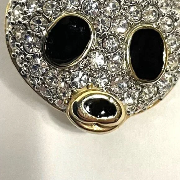 La Scala gold plated panda brooch w/ Swarovski crystals and black enamel.
